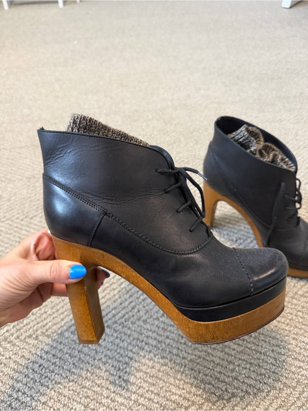Chloe Black Leather Lace-Up Platform Ankle Boots size 38